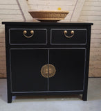 Asian inspired design.  - Custom build  - With gorgeous brass flower pot cabinet face plate  - 34"x 18" x 33"(ht)