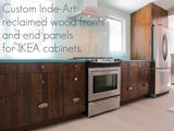 Inde-Art reclaimed wood custom built kitchen cabinet & drawer fronts  & end panels for IKEA cabinets