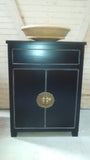 ​Asian inspired one of a kind​ ​custom build​ vanity cabinet with gorgeous brass flower pot cabinet face plate​.​