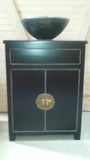 ​​Asian inspired one of a kind​ ​custom build​ vanity cabinet with gorgeous brass flower pot cabinet face plate​.​
