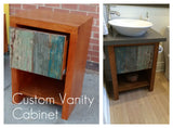 Reclaimed wood custom designed & built bathroom vanity cabinet