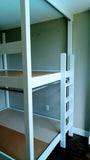 he  twin-over-twin design, solid wood bunk bed, has clean lines and a contemporary look to ensure this piece will look great in nearly any sleep space. The sturdy built-in ladder makes it simple to climb up to the top bunk.  