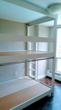 he  twin-over-twin design, solid wood bunk bed, has clean lines and a contemporary look to ensure this piece will look great in nearly any sleep space. The sturdy built-in ladder makes it simple to climb up to the top bunk.  