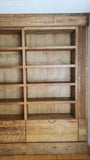 Mak​ing a big statement ​, the rough pine bookcase with a rolling ladder is almost 14 ft long  and has plenty of space for books and  display items,   Drawers were designed to hold files/folders as ​shelving is going in St​acie's beautiful ​home office  in her ​amazing farmhouse​.  ​To bring the old-time library and bookstore charm, a vintage orchard ladder was refurbished and retrofitted  with the black-finished iron hardware to add a contrast and a touch of industrial panache.