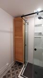 The cabinet with solid wood frame &amp; legs,&nbsp; vintage louver door was designed to hide the hot water tank and add storage.