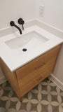   Custom built mid century modern inspired 30" solid white oak wood vanity​ cabinet​, featuring 2 ​soft close inset drawers ​and​ solid wood tapered legs. ​ ​  An elegant, luxurious​ and stunning addition to any bathroom.