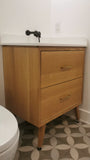   Custom built mid century modern inspired 30" solid white oak wood vanity​ cabinet​, featuring 2 ​soft close inset drawers ​and​ solid wood tapered legs. ​ ​  An elegant, luxurious​ and stunning addition to any bathroom.