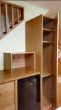 This project features beautiful white oak cabinets paired with a butcher block countertop. Adding abundant storage space and a dedicated area for a freezer but also adds a touch of elegance to an existing kitchen.