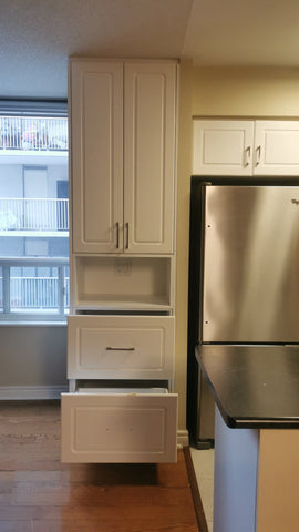 To make most of the space Jonathan wanted to add cabinet to an existing kitchen.

But matching to existing door front &amp; color can be a challenge!