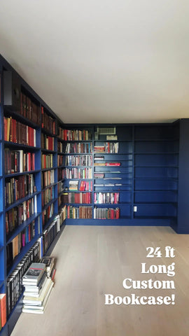 This project is a definition of a dream home library.

This custom bookcase stretches over 17 feet and features seven continuous shelves, offering ample display space for books, art, and collectibles. It is a perfect example of how our custom cabinetry can transform a space.