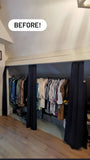 A before-and-after -  a closet for slanted loft .