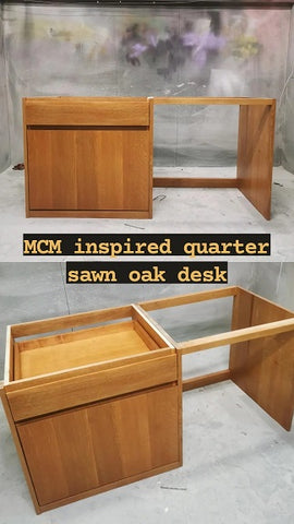 This mid-century inspired deskcrafted from quarter sawn oak wood.  One soft close drawer with integrated lip handle.