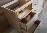 - Custom build vanity cabinet from poplar wood.  - Clean line design & inset drawers, has a warm & contemporary look.  - 60" x  21" x 34" (ht)  - 1.5" Frame
