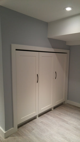 Every home can use more storage. This nook in the basement was turned into storage cabinet . But the options are virtually endless , from bookshelves to a home office.