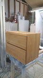 ​30" wide wall​ mounting floating vanity built from solid white oak wood. ​ A​  ​modern ​clean​ &​​ ​streamlined look​ with two soft close drawers​ with handle​s​ integrated in front ​drawer panels.​