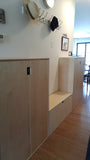 This beautiful clean line unit transformed this hallway into a space to store shoes.  A 5 drawer dresser with a glass panel extends the hallway and add much needed additional storage!!  Built from Baltic birch plywood.  Benefits over standard plywood include;  - Improved stiffness, stability, and strength  - Void free core allows for a decorative exposed edge  - Exceptional screw holding capabilities  - Thicker face veneer