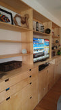  This handsome unit is built from baltic birch plywood.  Benefits over standard plywood include;  - Improved stiffness, stability, and strength  - Void free core allows for a decorative exposed edge  - Exceptional screw holding capabilities  - Thicker face veneer   Due to the nature of its construction, Baltic Birch is an incredibly durable product - it’s strong, stable, tough, and heavy. That makes it ideal for a number of woodworking projects.