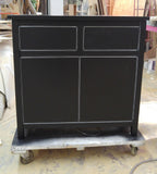 Asian inspired design.  - Custom build  - With gorgeous brass flower pot cabinet face plate  - 34"x 18" x 33"(ht)