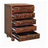 24" wide solid Indian rose wood  5 drawer cabinet  with hand carved drawer panels.