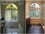 A custom build 60" vanity cabinet with one of a kind rose wood door & drawer fronts with a integrated sink.