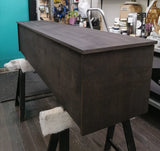 This blanket or storage trunk works great in the bedroom at the foot of the bed or as an entryway bench or as a seating in living room. This chest measure 78” long x 18” deep x 17”   It is made from maple plywood.