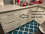 Emily moved into a house with a tiny kitchen that did not have a dishwasher. The natural place (and only place!) to put a dishwasher is to the left of the sink, but the 3 drawer cabinet was just shy of 24". So we stole few inches from the sink cabinet instead, to fit a full size dishwasher.  Turned the 3 drawers into an island so not to  loose any storage and for additional work surface.