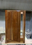- Custom build from solid walnut wood; vanity cabinet, mirror frame & shelves for a  tiny powder room.  -18" x  9" x  30" (ht)   