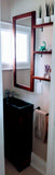 - Custom build from solid walnut wood; vanity cabinet, mirror frame & shelves for a  powder room.  -18" x  9" x  30" (ht)