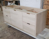 Shown in the photos is a 60" wide custom vanity.  Soft close drawers & cabinet made from polar wood.  - " 60W x 21" D  x 25" HT  Send us your rough sketch with dimensions along with your inspiration photos of your dream bathroom vanity,