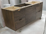 Shown in the photos is a 60" wide custom vanity.  Soft close drawers & cabinet made from polar wood.  - " 60W x 21" D  x 25" HT  Send us your rough sketch with dimensions along with your inspiration photos of your dream bathroom vanity,