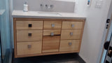 Made from poplar wood ,with clean line design & inset drawers, the floating vanity cabinet has a warm & contemporary look.