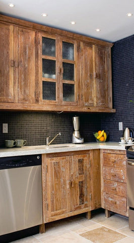 Inde-Art reclaimed wood custom built kitchen cabinets and cabinet door and drawer fronts