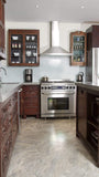 Old world elegance meets refined design!  This kitchen showcase hand crafted & elegantly hand carved base cabinets made from solid Indian rose wood, combined with an eclectic mix of vintage wall cabinets such  & one of a kind  narrow + shallow old medicine cabinet.