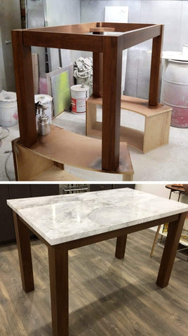 -A custom build 36" high kitchen table or an island -Frame build from solid poplar wood - With a stunning natural stone top. - Size - 5ft x 3ft x 3ft (ht)