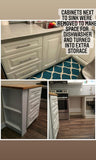 Emily moved into a house with a tiny kitchen that did not have a dishwasher. The natural place (and only place!) to put a dishwasher is to the left of the sink, but the 3 drawer cabinet was just shy of 24". So we stole few inches from the sink cabinet instead, to fit a full size dishwasher.  Turned the 3 drawers into an island so not to  loose any storage and for additional work surface.