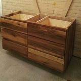 This floating 48" vanity cabinet is built from beautiful solid walnut wood , with exceptional grain pattern throughout.  Transforming the bathroom into an organic and contemporary space.    The vanity is made up of 6 soft close drawers with integrated lip handle - providing ample of storage space.  A perfect combination of functionality and style!