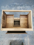 Shown in the photos is a 31" wide custom vanity cabinet built from gorgeous solid walnut wood.