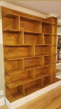 MCM inspired bookcase for a living/dining area - open concept space!   7 ft wide shelves running through from one end to another with open ends.  A  multi functional  sturdy & solidly build from maple plywood standing 8ft tall.