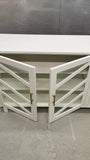76" x 12" x 31"(ht)  The 12" deep TV Stand features a beautiful finish in simply white with 4  elegant solid wood glass doors.  Door designed inspired from a vintage / antique cabinet and feature soft close hinges. 