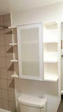 27" W x 30" H x 7.5" D  Custom build to maximize the storage, the wall or medicine cabinet with open and closed shelving provides  ample of storage and makes the bathroom look sleek & stylish,