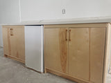 Maple wood cabinets​ with a quartz countertop ​warm​s​ up the raw industrial ​style commercial retail & food space.    Located at Highway 401 and Highway 404, the space will serve as a pop-up  shop for vendors to showcase their products & services at the Concord Park Place - A 45-acre multi-tower condominium complex under construction by developer Concord Adex in Toronto. 