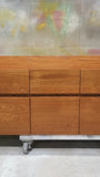 76" wide double sink wall​ mounting floating vanity built from solid white oak wood. ​ A​  ​modern ​clean​ &​​ ​streamlined look​ with 6 soft close drawer with integrated handles - inwardly beveled edge.
