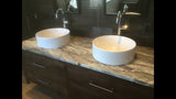 Custom build solid walnut wood floating vanity cabinet.