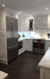 Shaker style cabinets are popular for their timeless style & ability to complement traditional, transitional & modern designs.  Combined with distinctive glass front doors with intersecting narrow strips of wood that divide individual panes of glass – giving the cabinet doors an elegant demeanor well suited for showing off special pieces of china or silver.