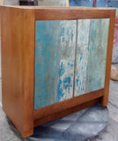 One of a kind custom build 30" vanity cabinet with reclaimed teak wood door fronts