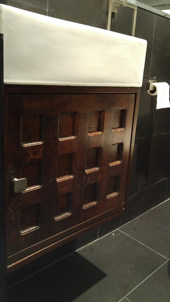 Custom build vanity cabinet with one of a kind rose wood door panel. - 19" x 9" x 17.5" (ht) 