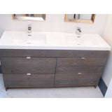 Custom designed  63"  bottom mounted four drawer vanity cabinet  with solid wood rustic drawer fronts.