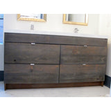 Custom designed  63"  bottom mounted four drawer vanity cabinet  with solid wood rustic drawer fronts.
