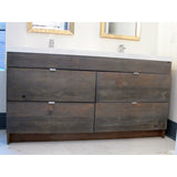 Custom designed  63"  bottom mounted four drawer vanity cabinet  with solid wood rustic drawer fronts.