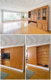 A librarian's (our client) dream home library and TV Unit.  Incredible MCM inspired library/ bookcase and built in TV unit featuring a stunning sliding door.  The bookcase  which stretches over 30ft ​ boast ​seven shelves ​running all the way through ​offering plenty of ​ ​display space for books, art, ​etc​  TV unit is hidden with a beautiful 54" wide sliding door oozing out Danish charm and practicality.